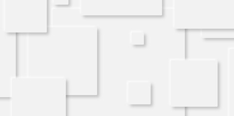 Fototapeta premium Abstract white rectangle shape geometric line background. abstract seamless modern white and gray color technology concept geometric rectangle vector background neomorphism style poster, banner design