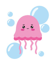 Jellyfish Sea Animal Icon Sticker Cartoon 