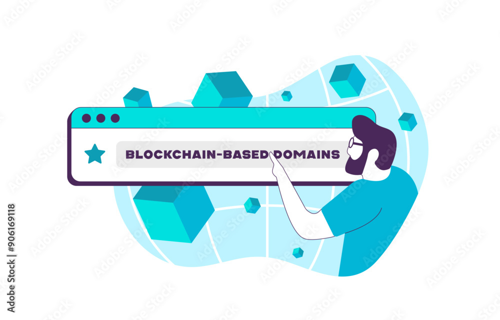 Poster blockchain-based domains - decentralized web addresses stored on blockchain, offering enhanced secur