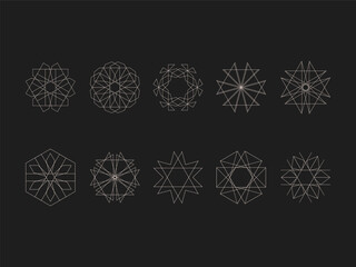 Set of Geometric Flower Icon, geometric symbols Line art