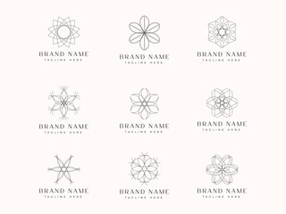 Set of Geometric Flower Icon, geometric symbols Line art