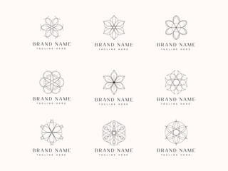 Set of Geometric Flower Icon, geometric symbols Line art