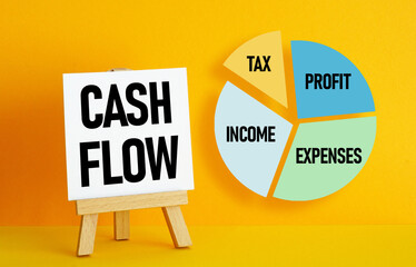 Cash Flow pie chart shows income minus expenses to calculate the profit on which tax must be paid