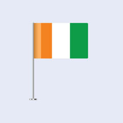 Isolated Ivory Coast Table Flag on Pole, Ivorian Flag Vector Design for Print and Web