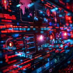 Fototapeta premium Cyber Interface with Holographic Data Visualization and Futuristic Background