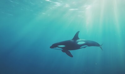 orca whale swimming near the surface,, Generative AI