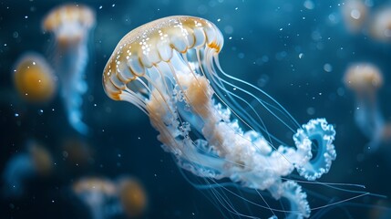 Mesmerizing Jellyfish Floating in the Luminous Depths of the Ocean