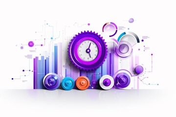 Colorful Gears and Timepieces A Journey Through Time and Innovation flat illustration.