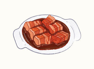 Roasted red-braised pork belly in a bowl