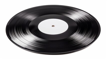 Obraz premium Classic vinyl record with a vintage label, isolated on a clean white background, ample space for copy text or branding, perfect for music-themed designs