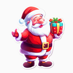 Obraz premium Cheerful Cartoon Santa Claus Holding a Christmas Gift