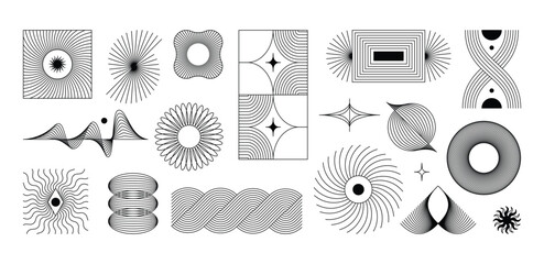 Vector minimal geometric illustrations set - trendy abstract aesthetic linear compositions, prints, frames and graphic design elements