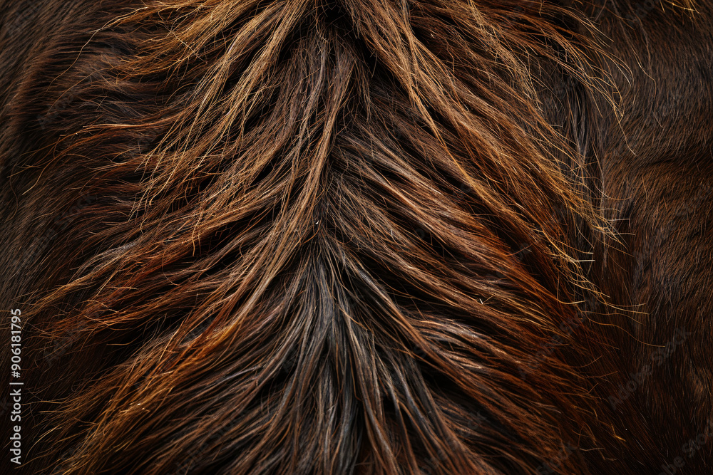 Wall mural photo of brown horse fur texture, close up view, top down perspective