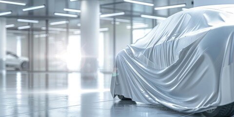 Car Covered with Tarpaulin Against Blurry Background Generative AI