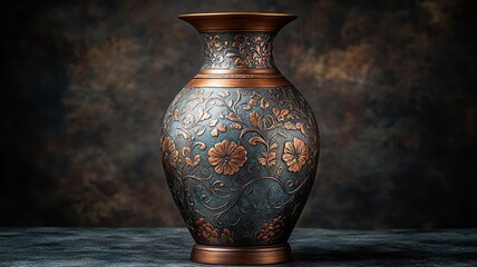 Ornate Copper Vase with Floral Design