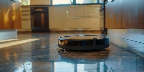 Robotic vacuum cleaner in kitchen