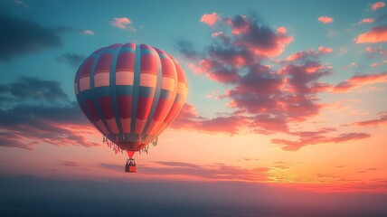Obraz premium Colorful Hot Air Balloon Soaring Through a Sunset Sky