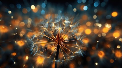 Fototapeta premium dandelions are shown with the light in the background.