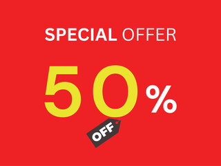 Discount 50% off special offer. Discount for Sale. Discount Banner.