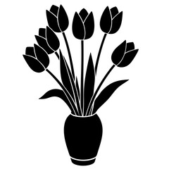 set of tulip flower vector silhouette, tulip flower on the pot vector illustration


