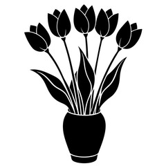 set of tulip flower vector silhouette, tulip flower on the pot vector illustration


