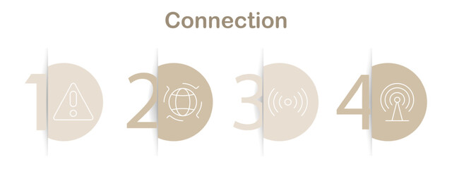 Connection icons set. Alert, global network, wifi, signal tower.