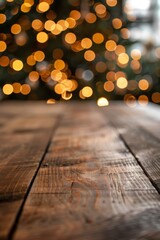 Cozy Christmas Living Room with Empty Wooden Table in Foreground Generative AI