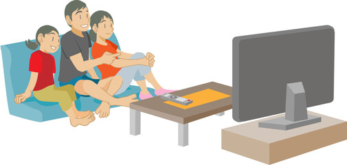 ソファでテレビを鑑賞する家族のイラスト