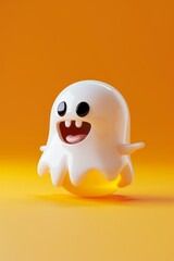 Cute Ghost Character Emoji on Vibrant Orange Background Generative AI