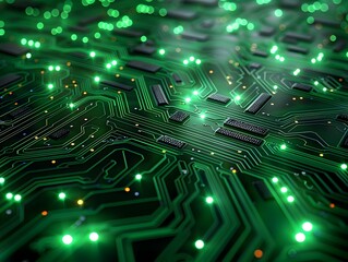 Fototapeta premium Neon Green Digital Circuit Tech Savvy Abstract Background for Product Display