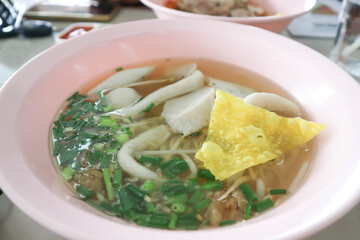 noodles or fish ball or fish ball noodles with fried wonton