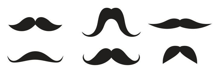 Black set mustaches. Collection silhouette black vintage moustache isolated on white background.
