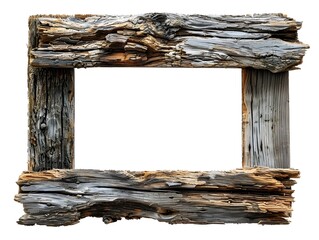 Rustic Barnwood Frame with Rough Textures and Natural Imperfections Isolated on White Background