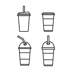 set collection drink cup icon design vector line style