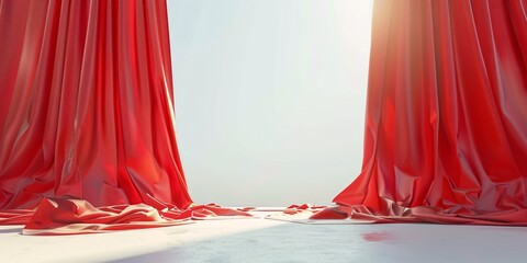 A 3D illustration of white curtains unveiling a personalized message.