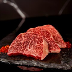 Delicate Texture of Perfectly Cooked Wagyu Beef in Professional Photography