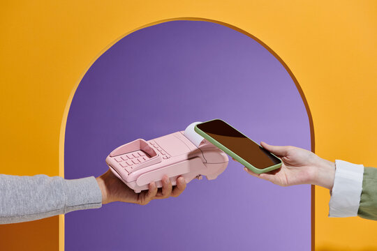 Mobile phone payment in shops with nfc system. Detail of POS