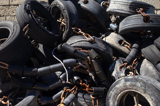 Stack of discarded car and truck tires
