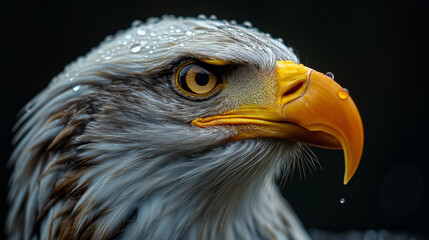 Obraz premium Close-up of a Great Spotted white Eagle on a black background, Generative AI