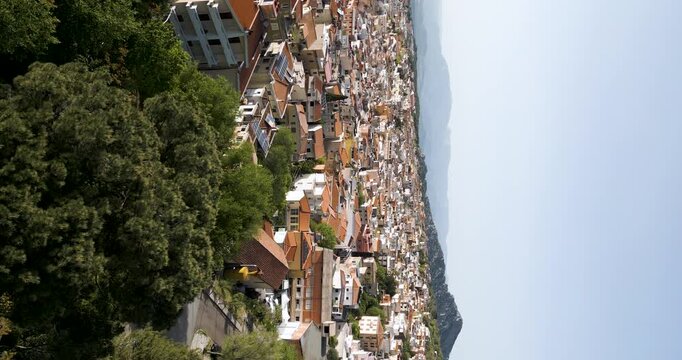 Vertical Aerial Shot Of Dorgali, A Village Town In Sardinia.Travel Destination In Italy.