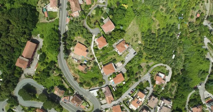 Vacation Lodges Over The Borgo Foce Neighborhood of La Spezia, Italy. Aerial Shot