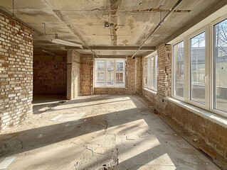 Renovated Urban Loft With Exposed Brick Walls And Large Windows In Bright Daylight