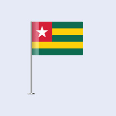 Isolated Togo Table Flag on Pole, Togolese Flag Vector Design for Print and Web