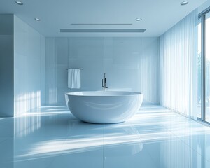 Serene Minimalist Bathroom with Freestanding Bathtub and Bright Modern Fixtures