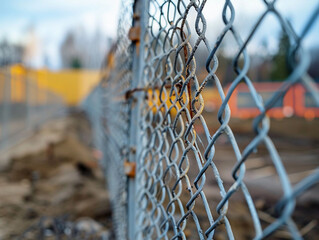 Construction Site Being Prepared With Chain-Link Fence Under Cloudy Sky in Late Afternoon