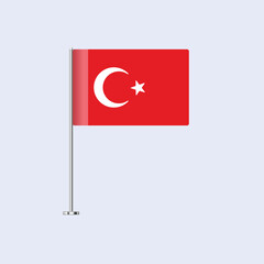 Isolated Turkey Table Flag on Pole, Turkish Flag Vector Design for Print and Web