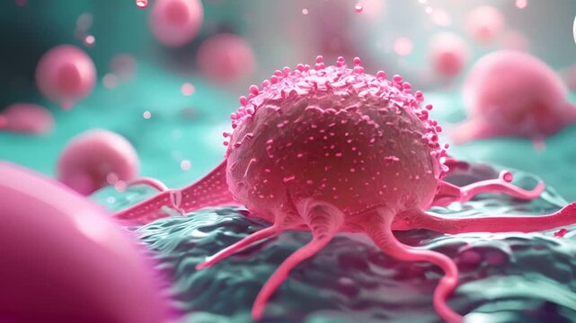 Drug targeting cancer cell 3D model flat design front view, advanced therapy theme, cartoon drawing