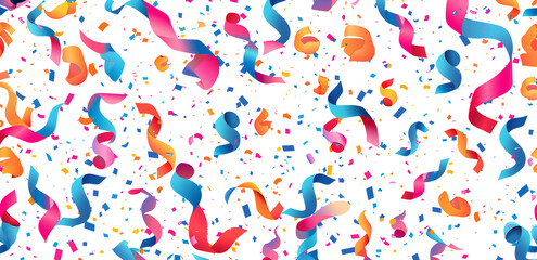 Obraz premium Colorful confetti with ribbons on a white background