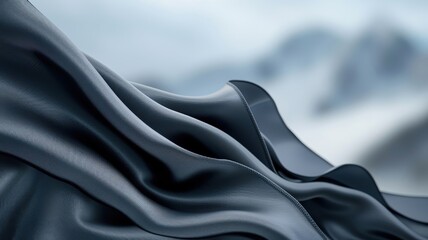 Fototapeta premium Black silk cloth with lace edges billowing in the wind for a romantic atmosphere.