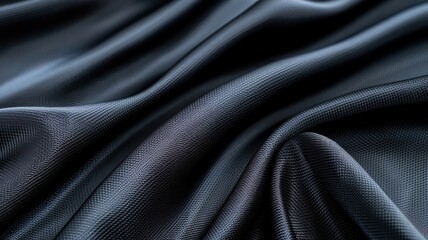 Naklejka premium Close-up shot of black silk cloth with intricate weave highlighted by light.